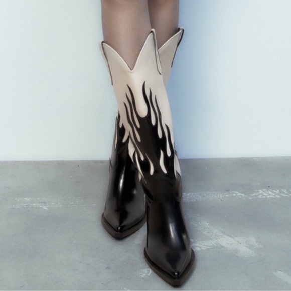 Zara Shoes - ZARA Contrast Flames Cowboy Boots Size 38/7.5 🔥